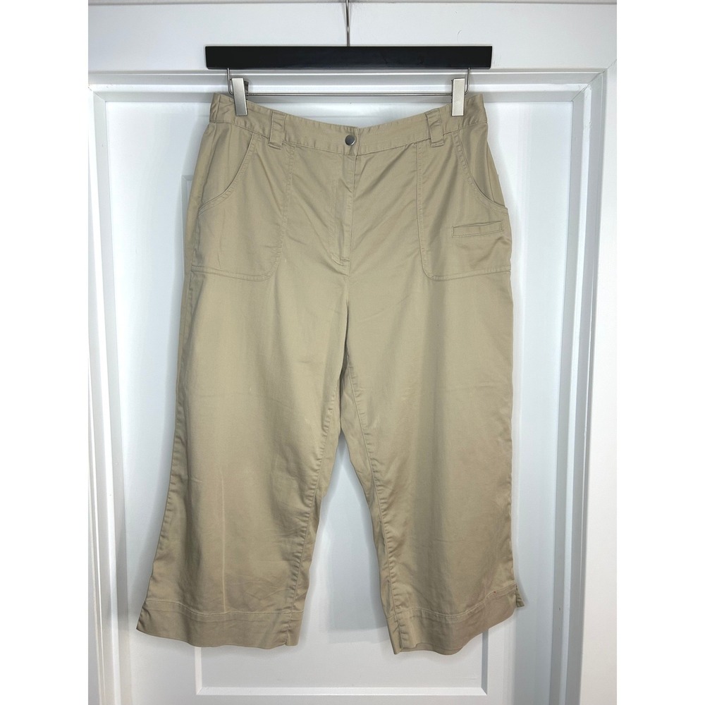 Chicos Tan Khaki Cotton Stretch Cropped Capri Pants Sz 2 Womens Coastal Grandma